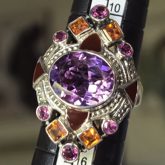 NICKY BUTLER 925 Sterling Silver Amethyst Topaz Rhodolite Designer Ring Sz 6 NWT - Picture 1 of 16